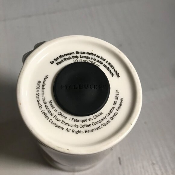 Starbucks Tumbler 2014 White Travel With Lid Silver Studded Ceramic Double Wall - Picture 11 of 12